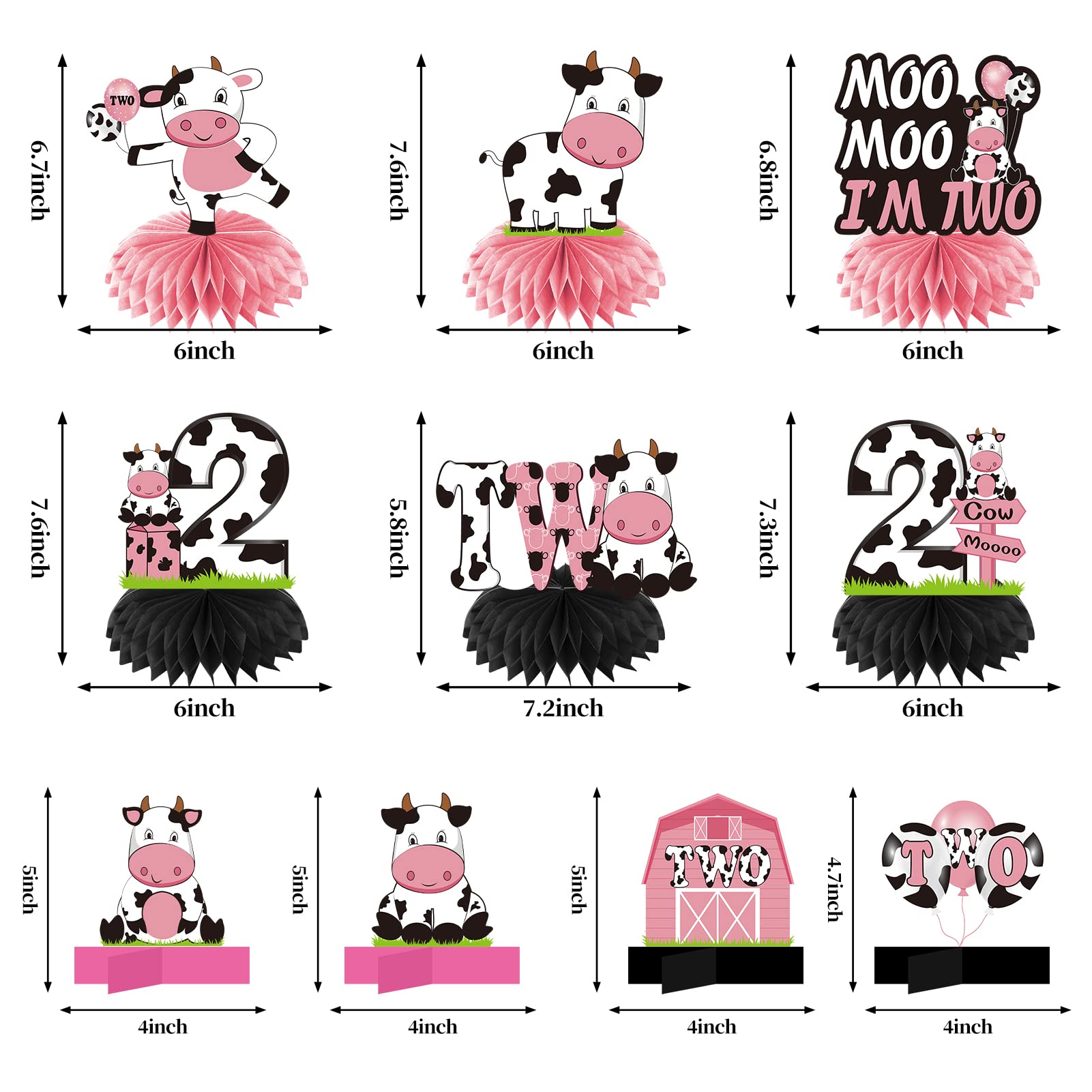 Holy Cow Im Two Birthday Decorations for Girl, Pink Cow 2nd Birthday Honeycomb Centerpiece Party Supplies, Moo Moo I'm Two Cow Themed 2 Year Old Birthday Table Toppers Sign Decor