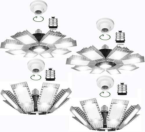 Luz LED de alta bahía para tienda, 8 paneles de luces LED de garaje de 300 W con adaptación E26 a E39, 36000 lm de alto brillo, ideal para almacén,