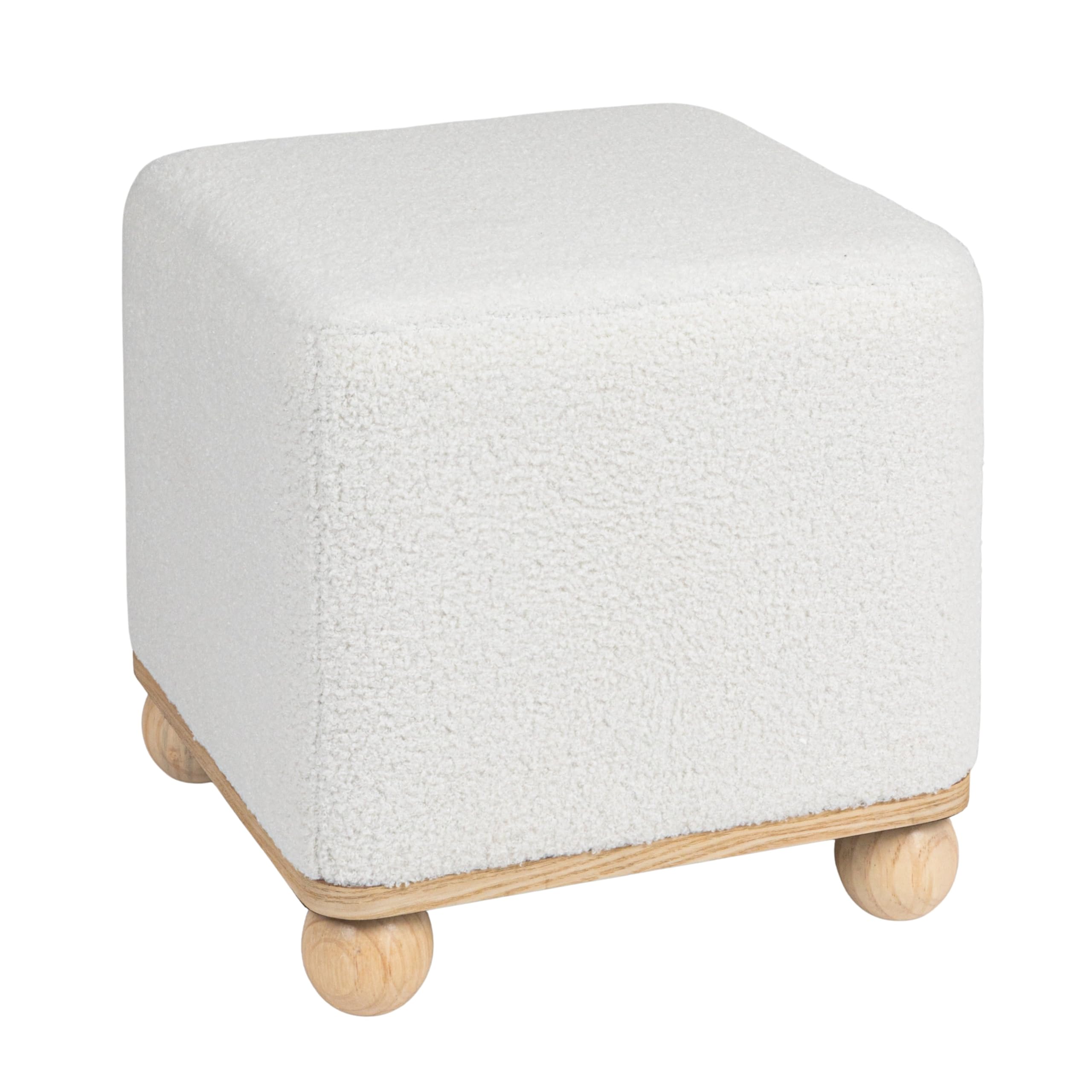 Creative Co-Op Square Boucle Upholstered Stool/Ottoman, Cream
