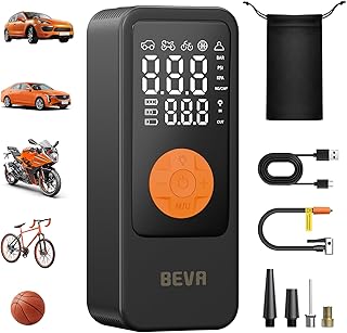 BEVA Tire Inflator Portable Air Compressor, 4X Faster Inflation Air Pump with Digital Pressure Gauge, 150PSI Cordless Tire Inflator with LED Light for Car, Electric Bikes, Motorcycle, Bike, Ball