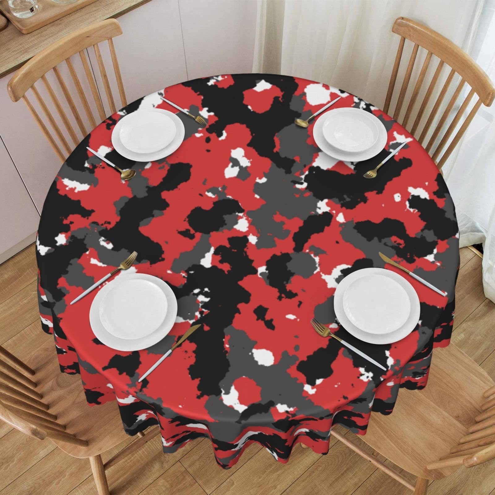 DCEHGEW 60 In Round Tablecloth with Lace, Camouflage Printed Oilproof & Washable Fabric Picnic Table Cloth Table Covers