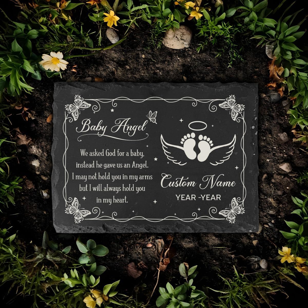 Angel Baby Memorial Slate Stone - Personalized Remembrance Stone for Loss of A Child, Miscarriage Sympathy Gift, Infant Loss Bereavement Condolence
