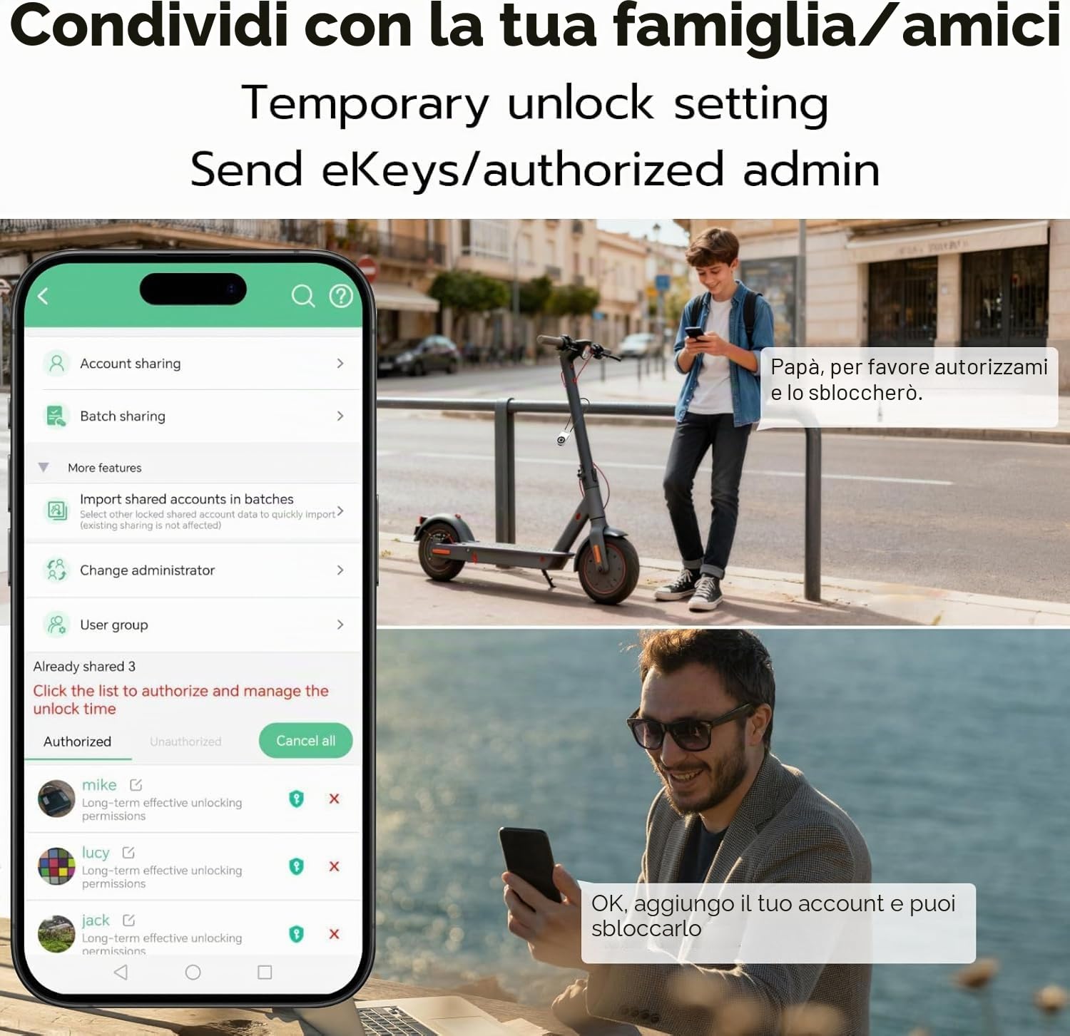 Lucchetto elettronico eLinkSmart per bicicletta con impronte digitali e app telefonica: lunghezza 38 cm, impermeabile, senza chiave