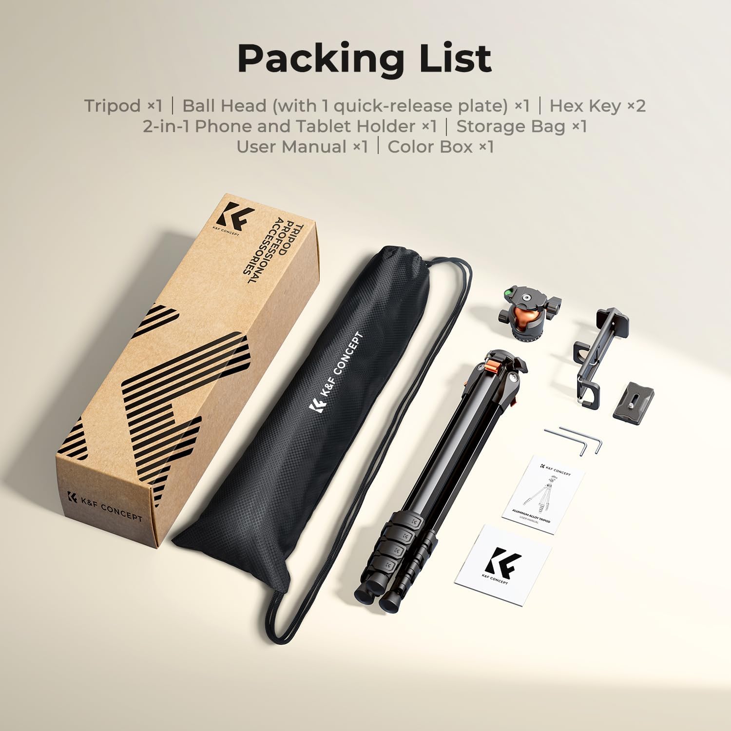 K&F CONCEPT 63" Aluminum Travel Camera Tripod with Arca-Compatible Ball Head, Compact Portable Lightweight Tripod Weighs 2.6 lb, Max Load 22 lb for DSLR Mirrorless Spotting Scope iPhone Teleprompter