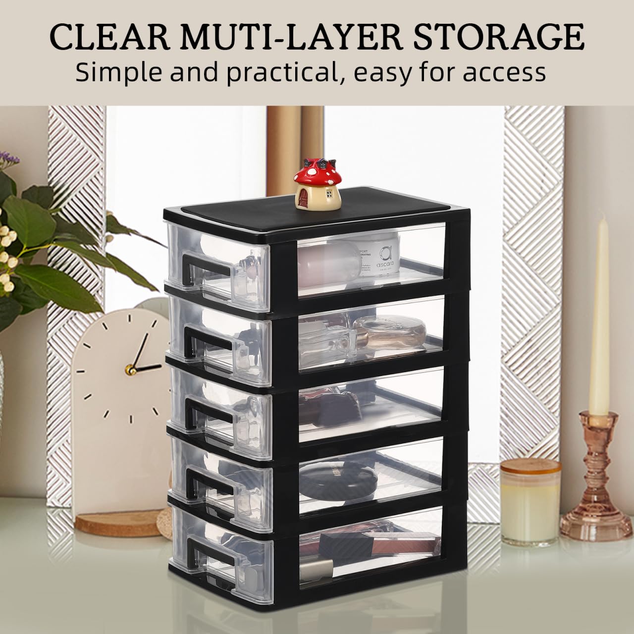 Cabilock Organizer da scrivania a 5 cassetti, in plastica, a 5 strati, organizer da scrivania, cubo per cosmetici, gioielli, per casa e ufficio