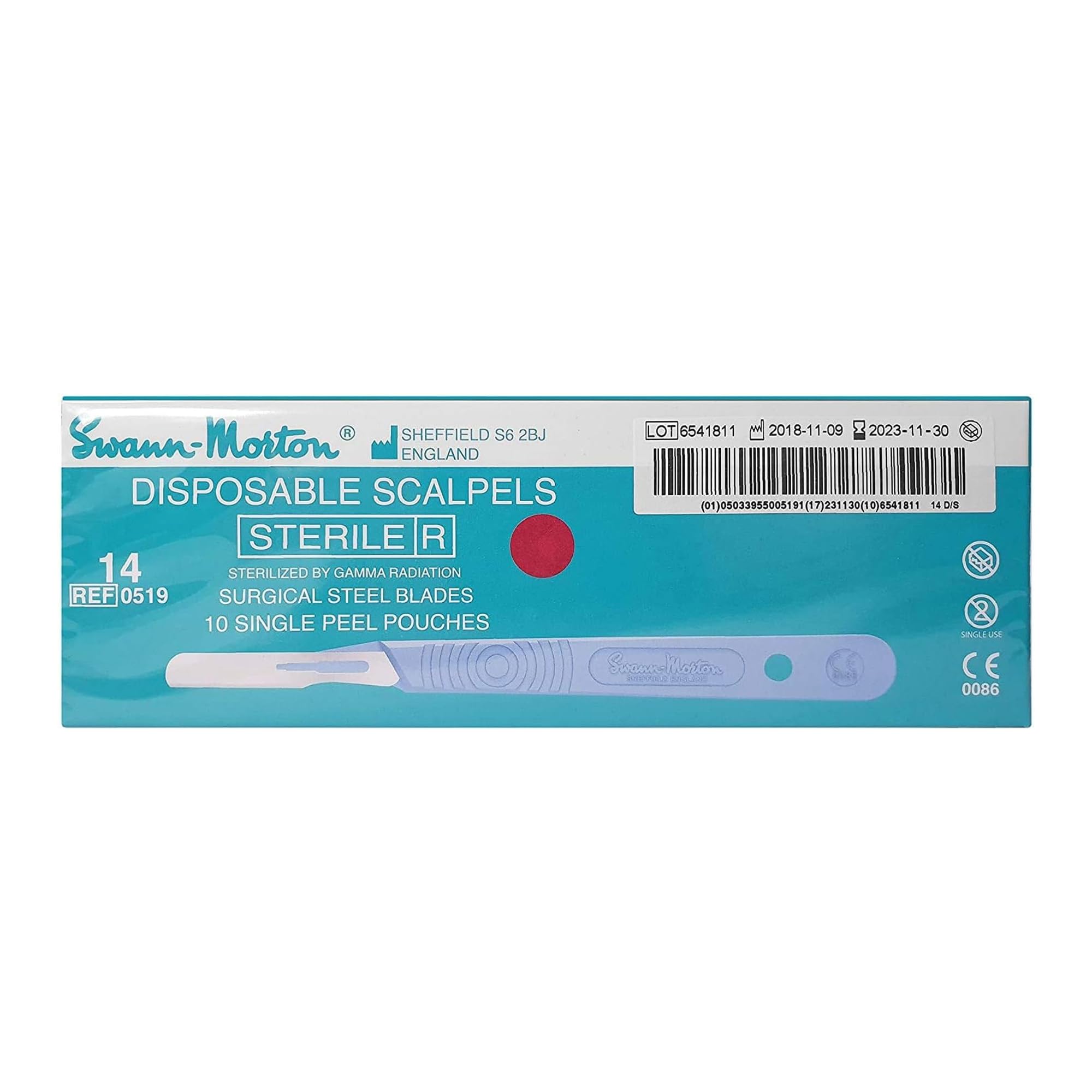 Swann Morton #14 Disposable Surgical Scalpel with Blade - Sterile Dermaplane Blade for Face, Dermaplaning for Women & Men, Beauty Tools for Estheticians - Individually Packed, Box of 10