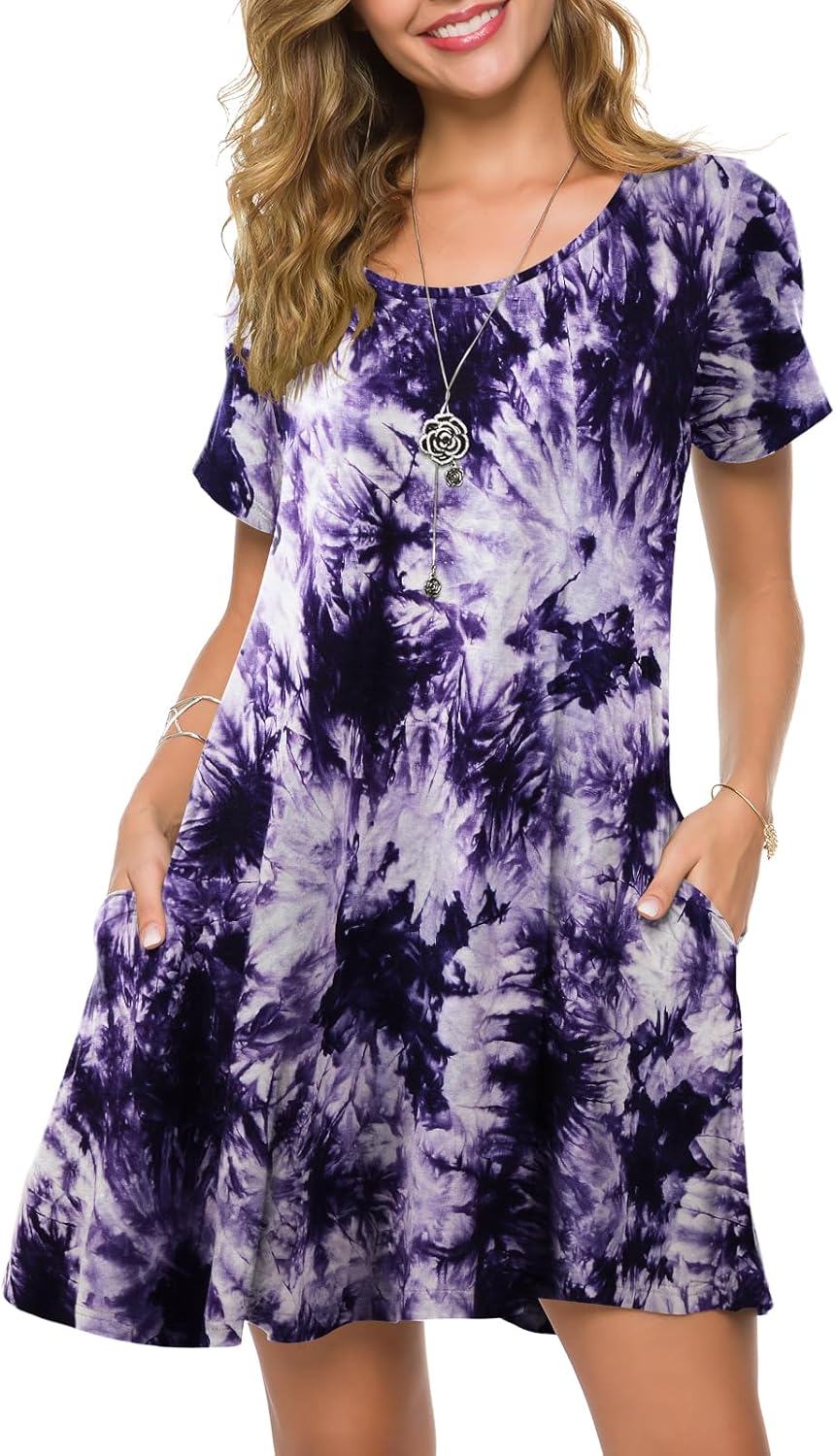 ZENNILO Plus Size Casual T Shirt Dresses for Women Flowy Swing Tunic Dress Pockets