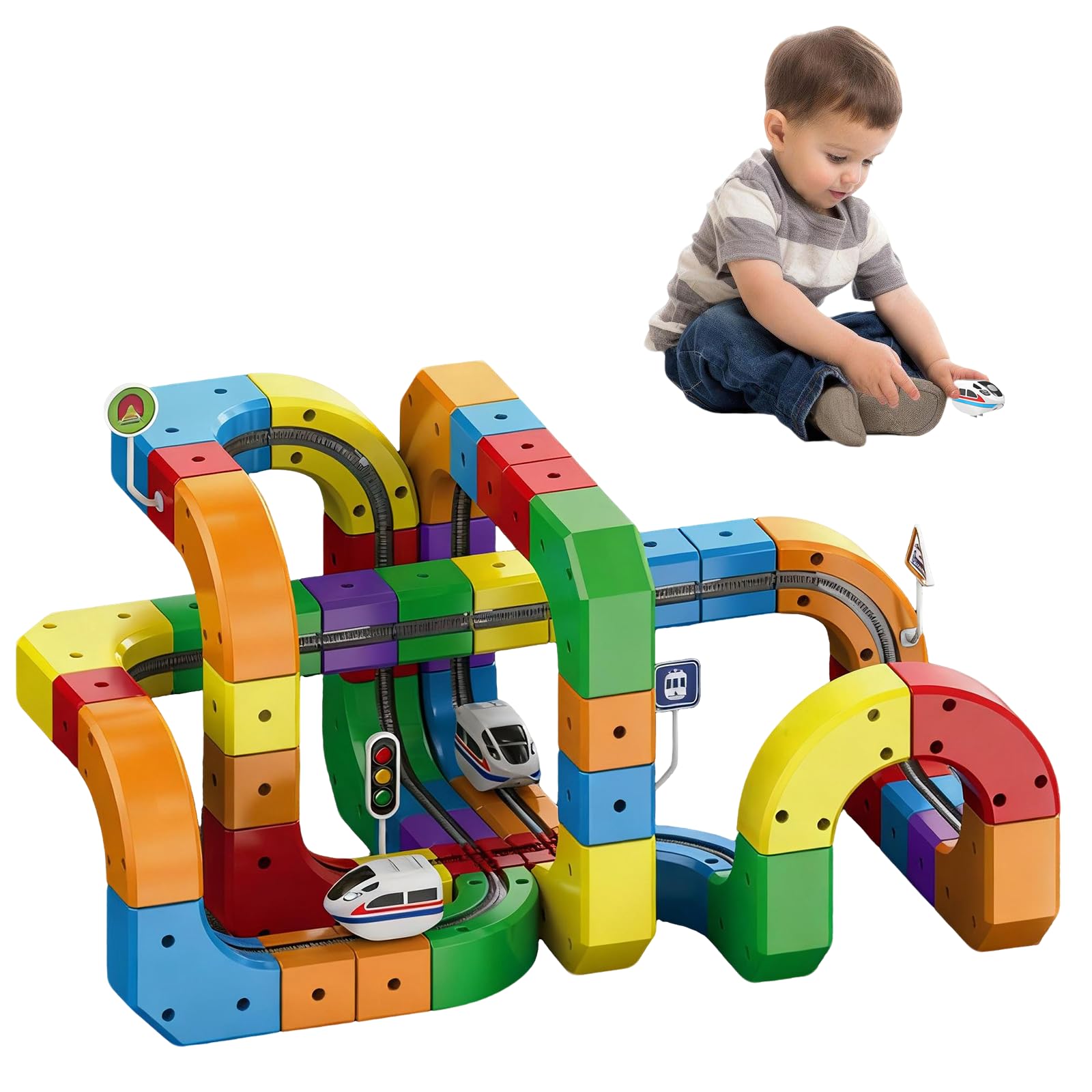 Clickrail Electric Train Set Flexible Race Track,3D STEM Magic Rail Cube Train Set, Magnetic Train Track Set, Gravity-Defying 3D Embedded Layouts & Motorized Car For Kids Boys Girls (123Pcs)