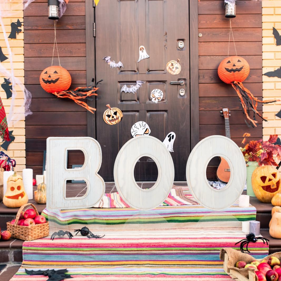 3pcs The Letters BOO Wooden Charcuterie Board, 12 Inch Larger Halloween Food Trays, Fillable The Letters Shaped Serving Platter for Snack Candy Cookie Dessert, Perfect for Halloween Party Decoration image 3
