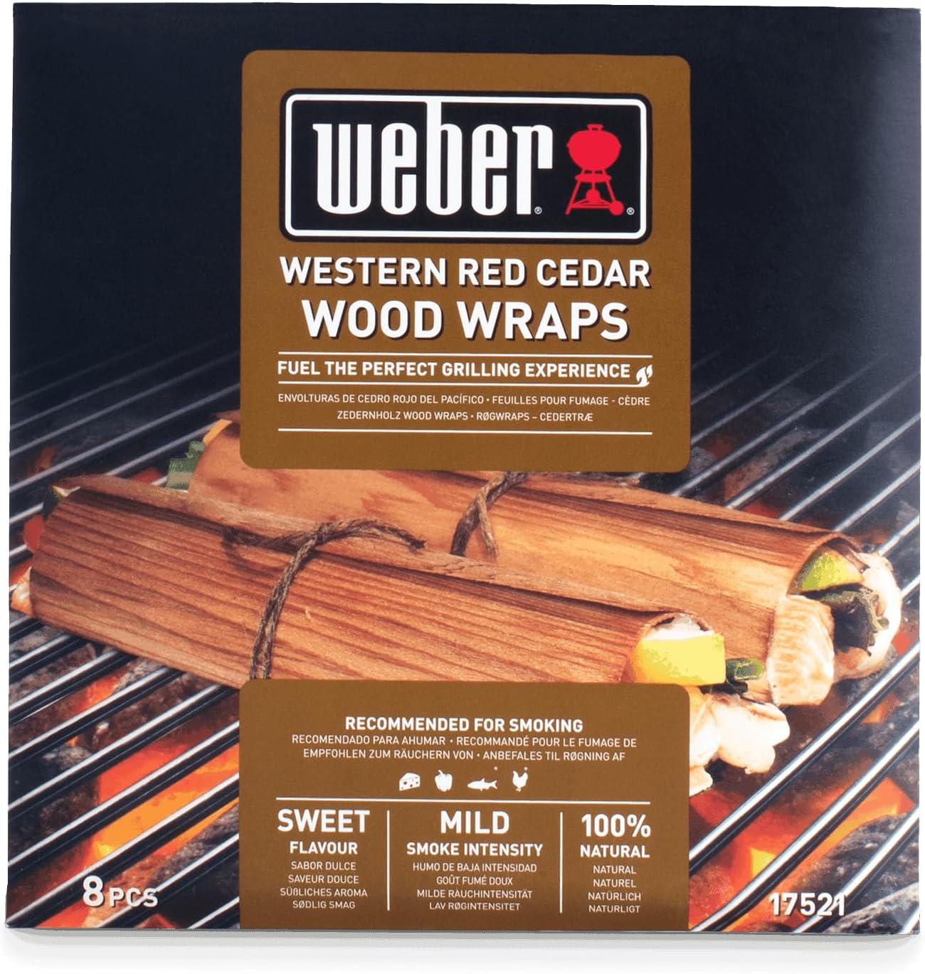 Weber Cedar Wood Wraps (8 Pieces) - thin, fine wraps made from cedarwood, for wrapping grill food, delicate smoke flavors, 100% natural wood (17521)
