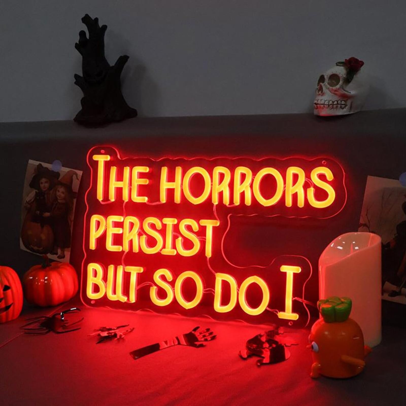 Amazon.com : Custom The Horrors Persist, But So Do I Neon Sign