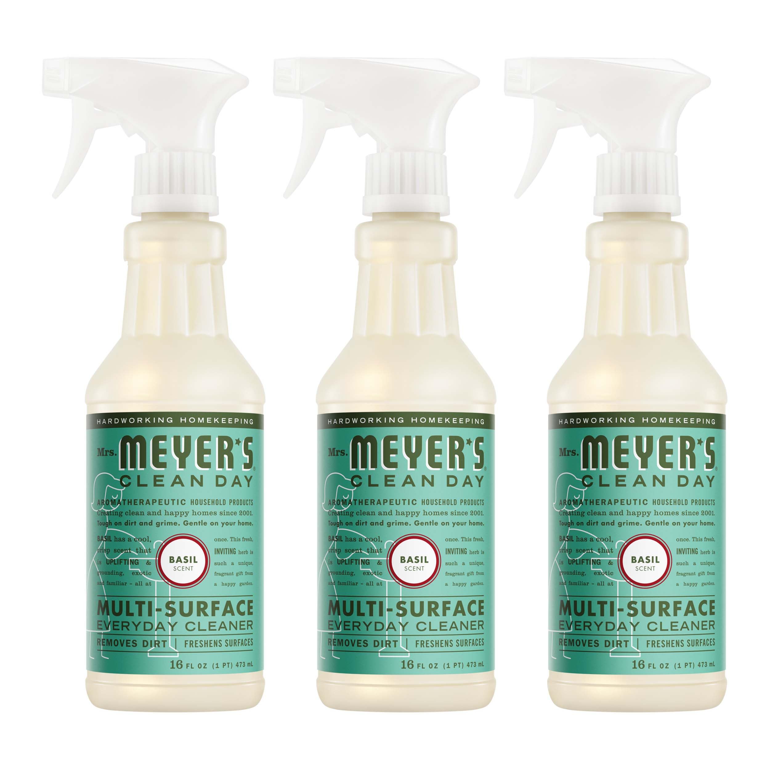 MRS. MEYER'S CLEAN DAY Multi-Surface Everyday Cleaner, Basil Scent, 16 Fl Oz Bottle - 3 Pack