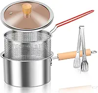 Frigideira profunda, frigideira de aço inoxidável com cesta e alça, fritadeira portátil com economia de óleo, fritadeira tempura para fritar peixe, camarão, frango e batatas fritas (estilo 2)