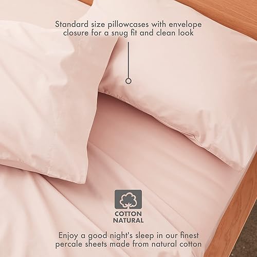Miniatura 3 de Five Looms Juego de sábanas de percal de 4 piezas, 100% algodón con bolsillo profundo de 15 pulgadas, juego de sábanas refrescantes naturales y