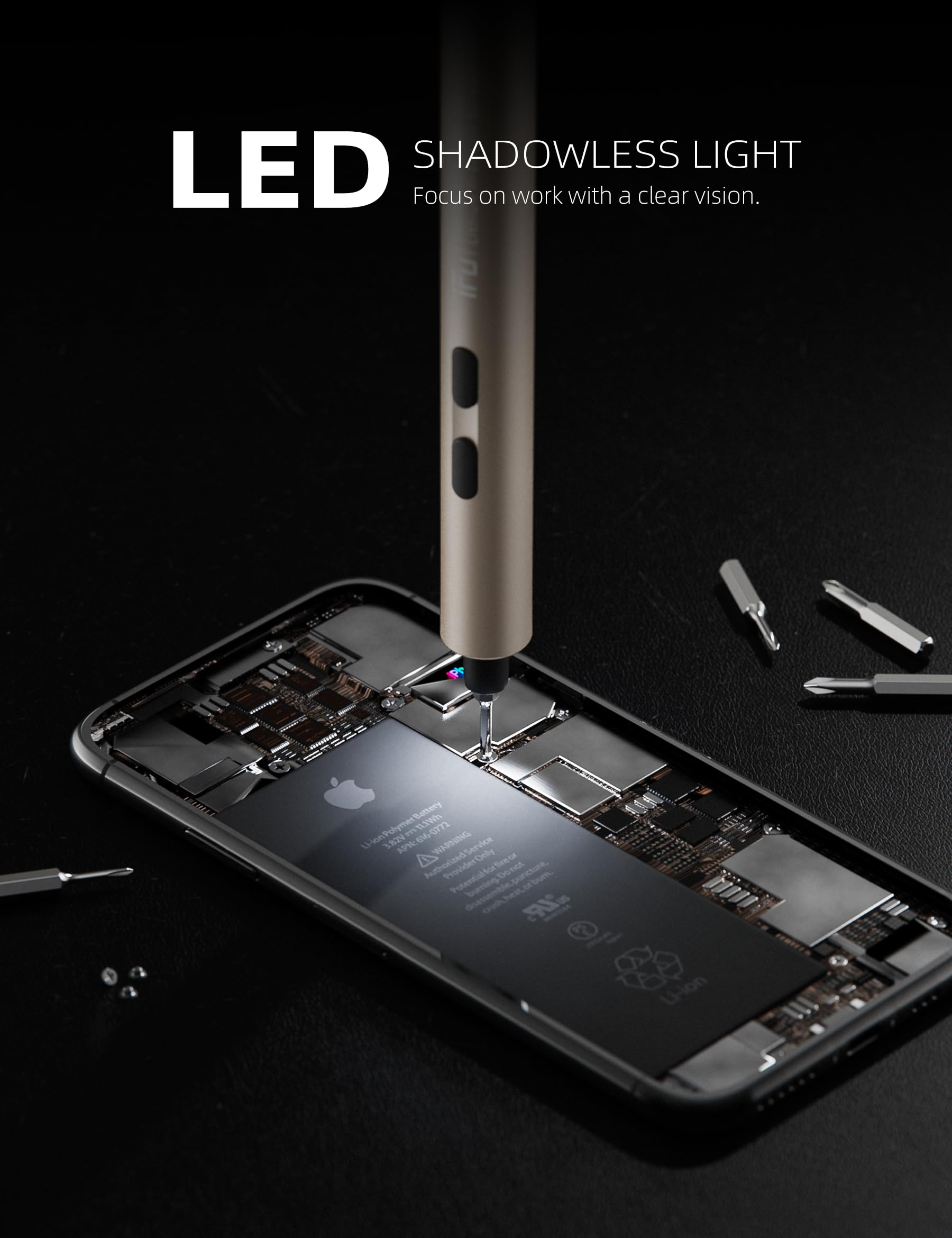 iFu Mini destornillador eléctrico, juego de destornilladores de precisión 90 en 1, pequeño destornillador inalámbrico con luz LED y 64 puntas magnéticas, herramienta de reparación para teléfono,