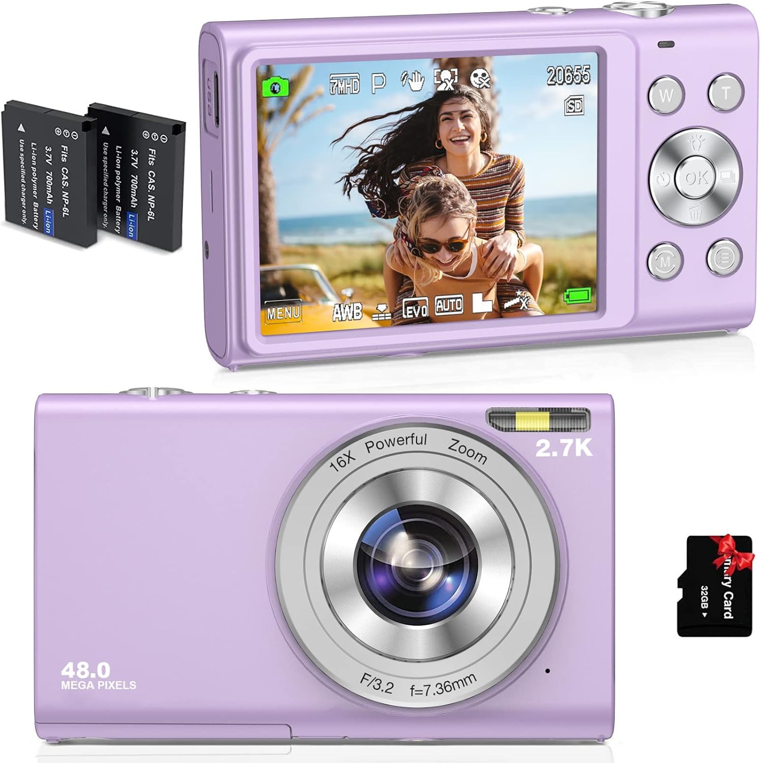 Animdreti Digital Camera Auto Focus 2.7K Vlogging Camera HD 48MP 16X