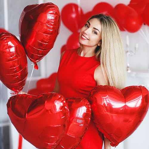 Miniatura 4 de 31 globos de papel de aluminio con forma de corazón rojo para el día de San Valentín, globos de papel de aluminio de corazón rojo grande de 32
