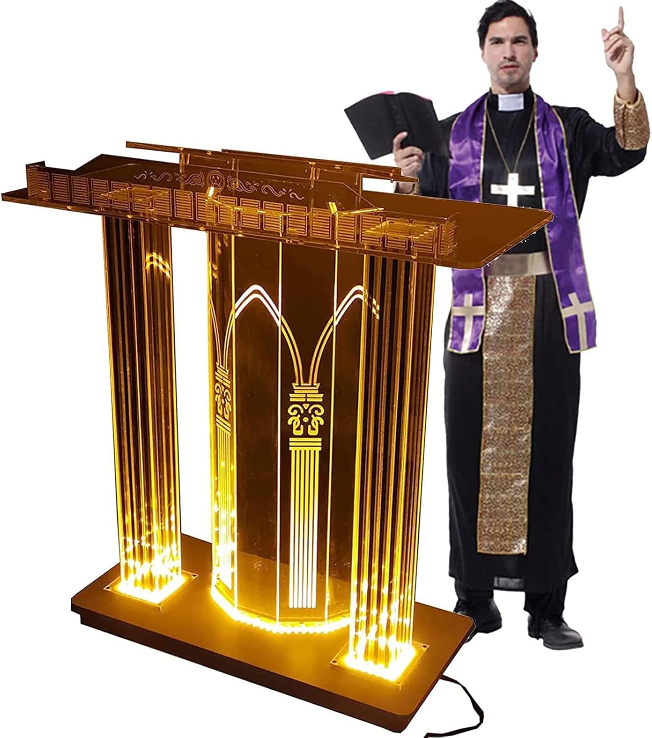 Church Pulpit, Led Luxury Gold Acrylic Pulpit, Rolling
