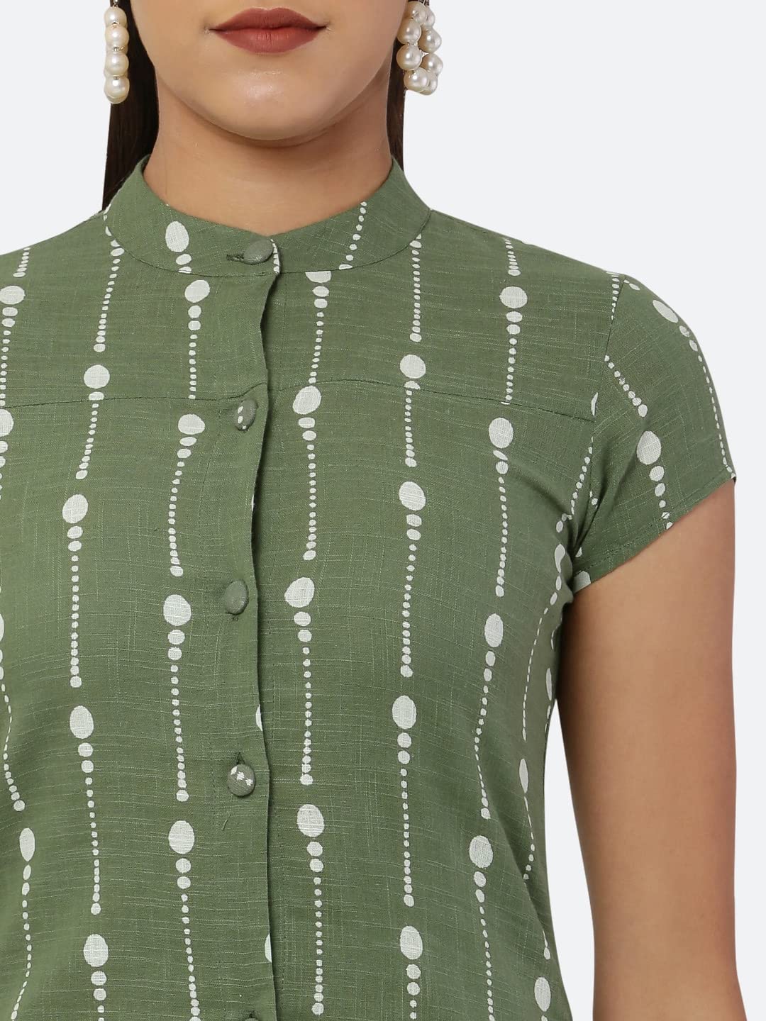 See Designs Women Green & White Khari Print Cape Sleeve Straight Kurta - Sd1601L