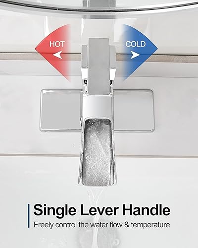 Miniatura 3 de Grifo de baño cromado en cascada, grifos de baño de latón de 4 pulgadas, un agujero o 3 agujeros, mango único con drenaje de polipropileno, placa de