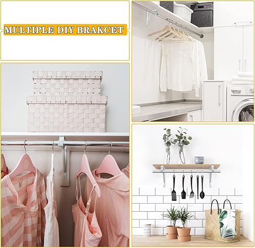 Miniatura 7 de Soporte para barra de armario, soporte de estante resistente con soporte para barra, 10.9 x 10.2 pulgadas, soporte de barra de armario blanco