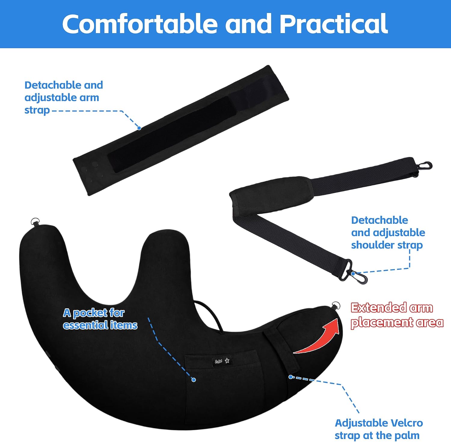 SPRING SEAON Post Shoulder Surgery Pillow with Pocket,Soft Rotator Cuff Relief Must Haves,Breathable Shoulder Pillow for Side Sleepers,Arm Support Cushion Detachable Machine Washable (Black)