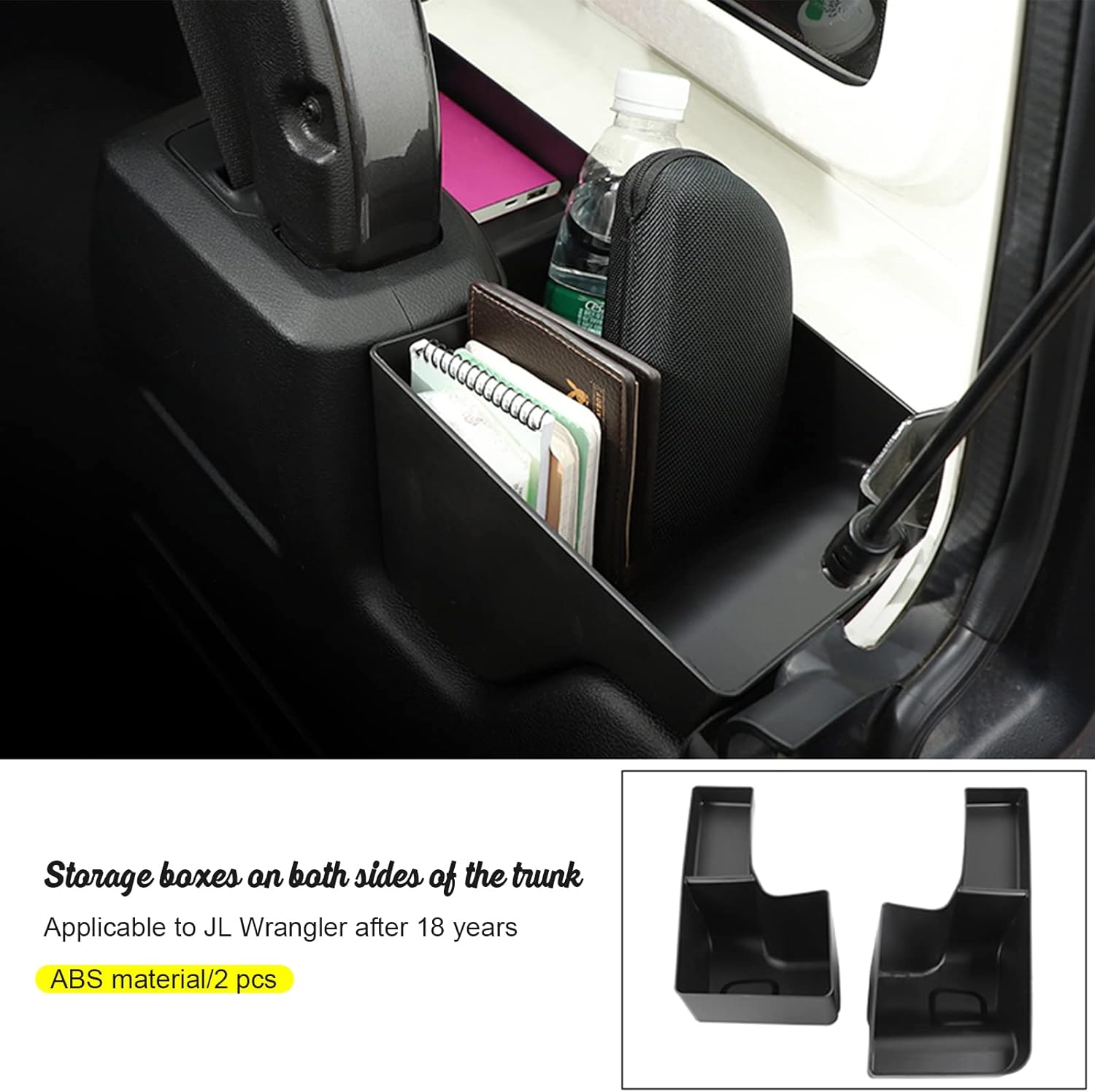 Rear Trunk Storage Tray Organizer Left & Right Wheel Well Storage Bin for 2018-2023 Jeep Wrangler JL JLU Interior Accessories, Rear Storage Bin Box Tray, Cargo Expansion Box , 2 Pack(NOT FIT 4XE)