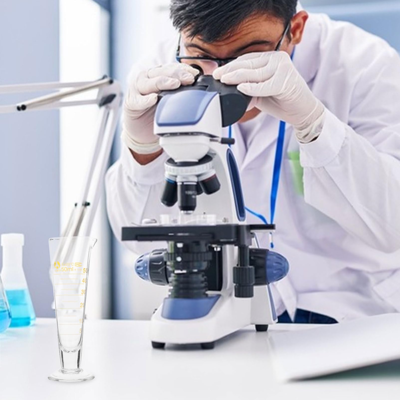 BEBEMOKO 50ml Glass Measuring Chemistry Beaker Measurement Stackable Liquid Container