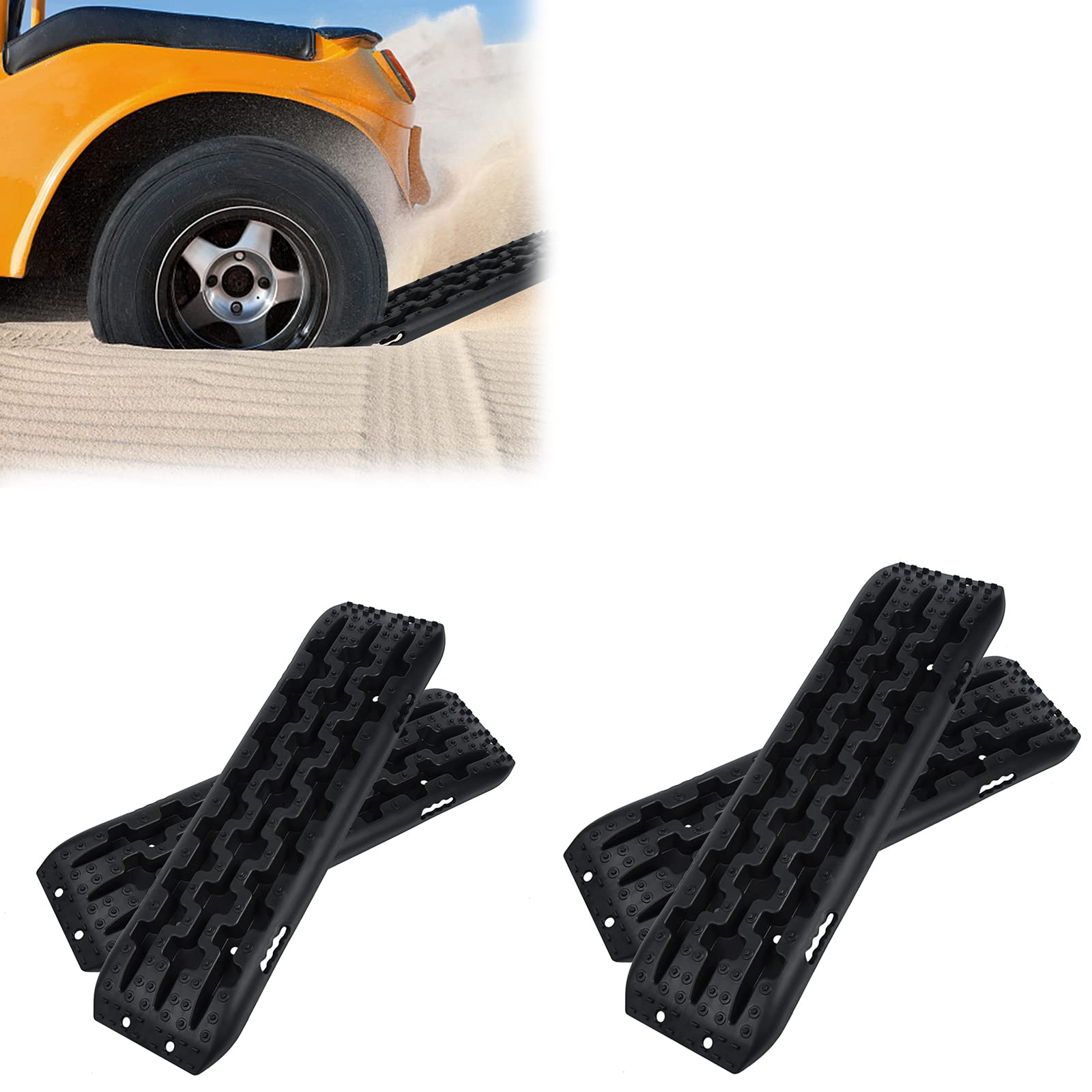 LZQ podkładki pod koła, pomoc przy ruszaniu, płyty Traktionsmatte Recovery Board Offroad Tracks, maksymalne obciążenie 10T, do piasku/błota/śniegu, 4 sztuki, do samochodów osobowych i ciężarowych