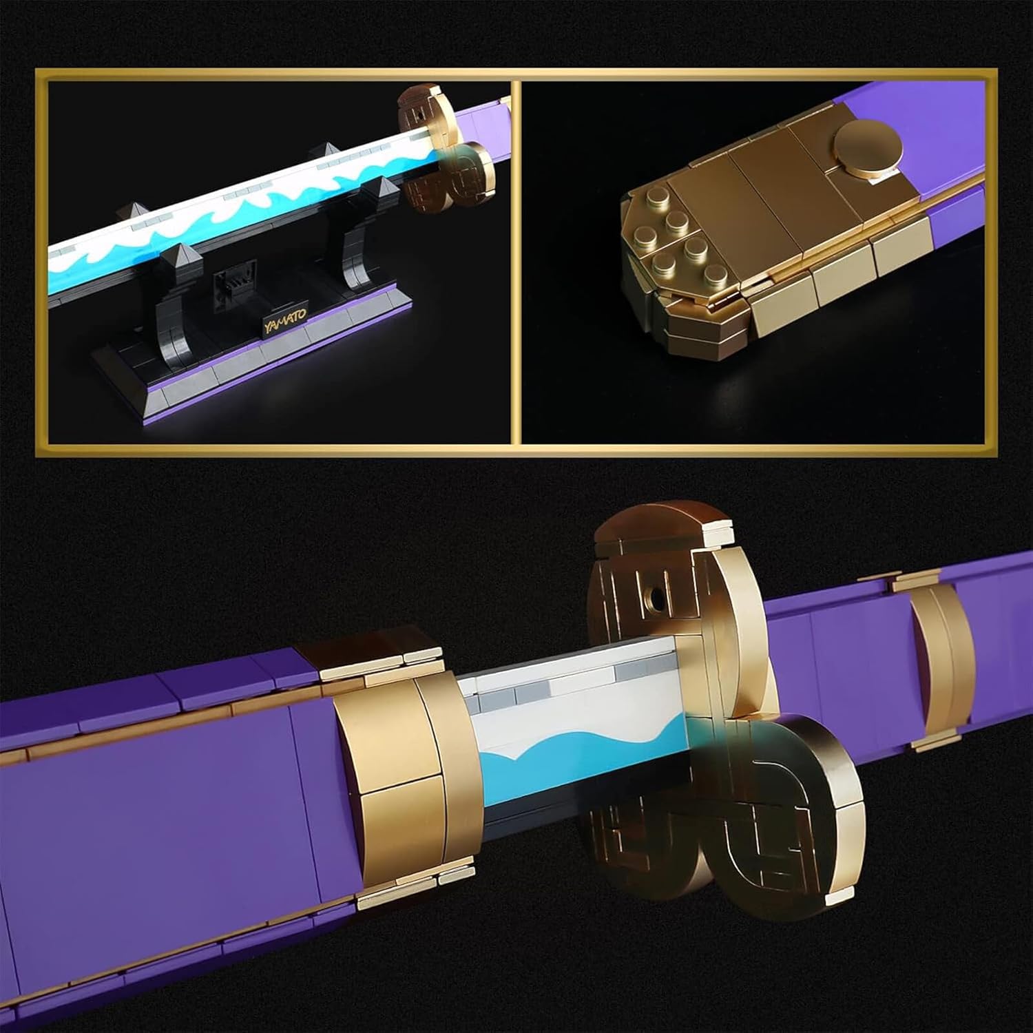 HIGH GODO Anime Cosplay Swords Building Set, 936 Piece One Purple Enma Zoro Sword 38.8IN with Scabbard and Bracket for Adults Teens 14+ (Roronoa Zoro Yamato Sword)