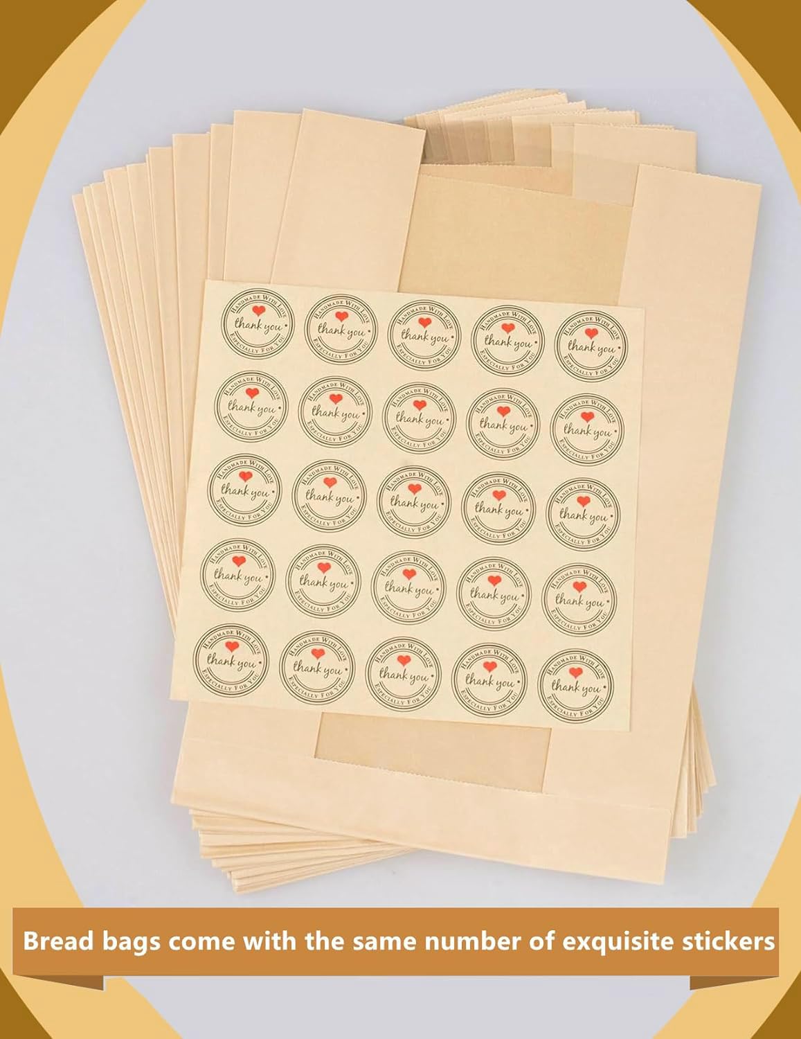 Produktbild von 25 Kraftpapier-Brottüten Mit Fenster – 35 X 21 X 8 Cm, Braun, Inkl. Aufkleber – Für Sauerteig, Baguette, Kekse & Mehr