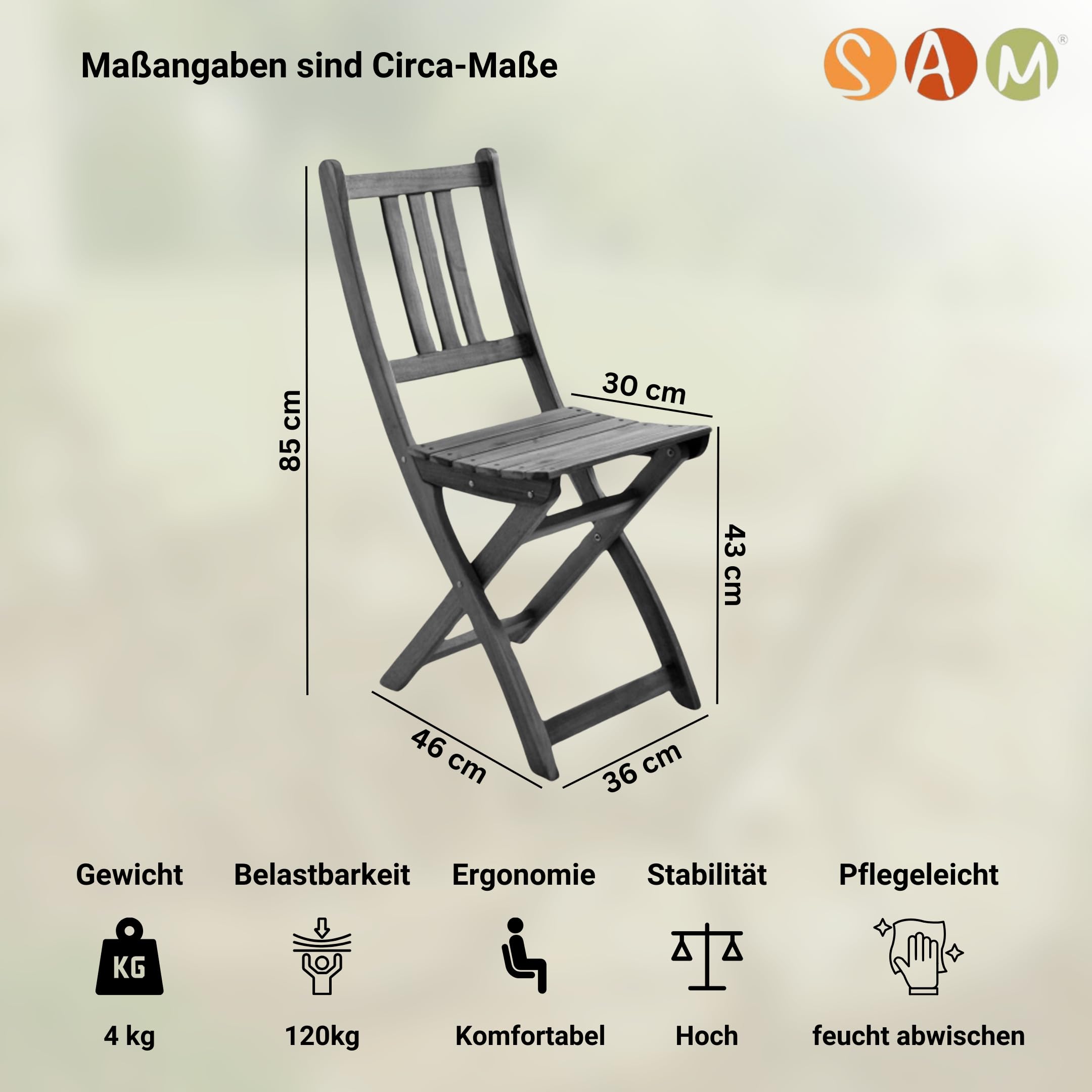 Loreno Gatrtenstuhl 2er Set aus robustem Akazienholz Klappbar Holz | Gartenmöbel Set, Balkonstühle, Wetterfest & Pflegeleicht, Ideal für Garten & Terrasse