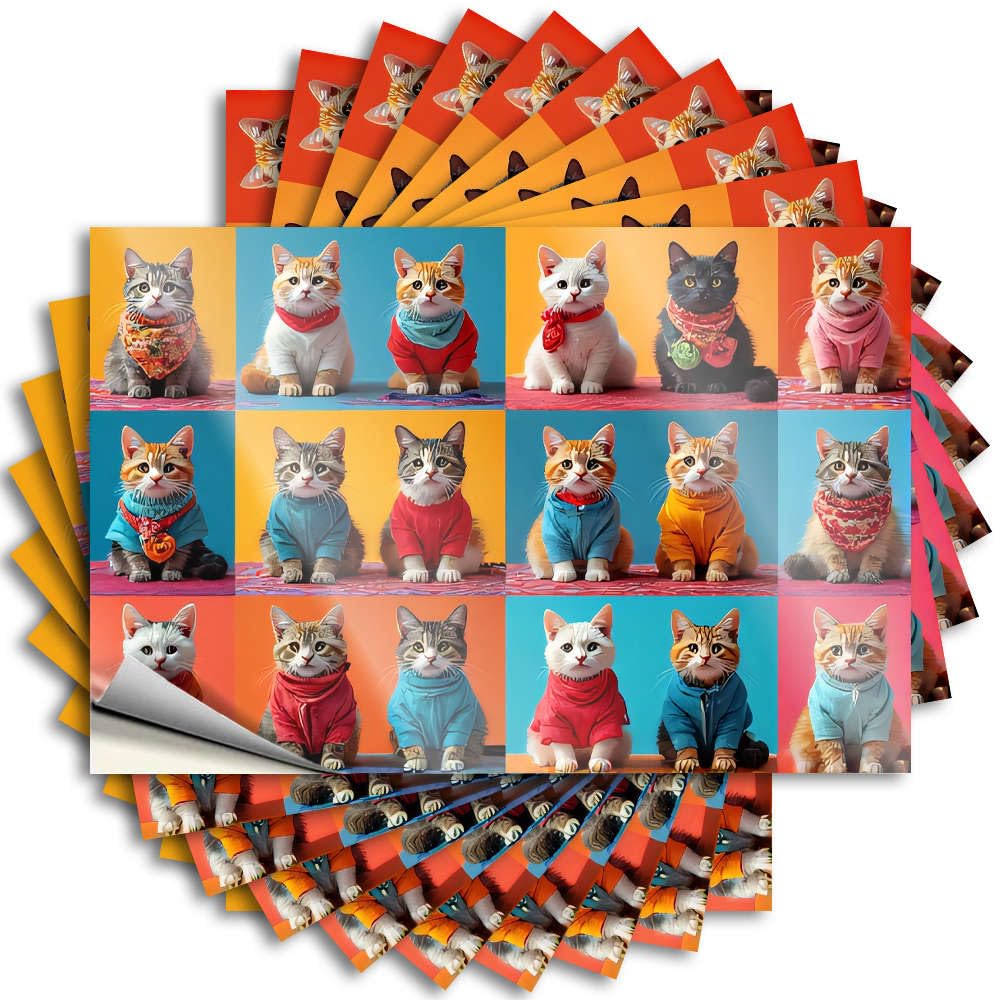 Quote Bar Room Decor | Optical Illusion Case Cats in Colorful Outfits. for Gamers(8X12CM)