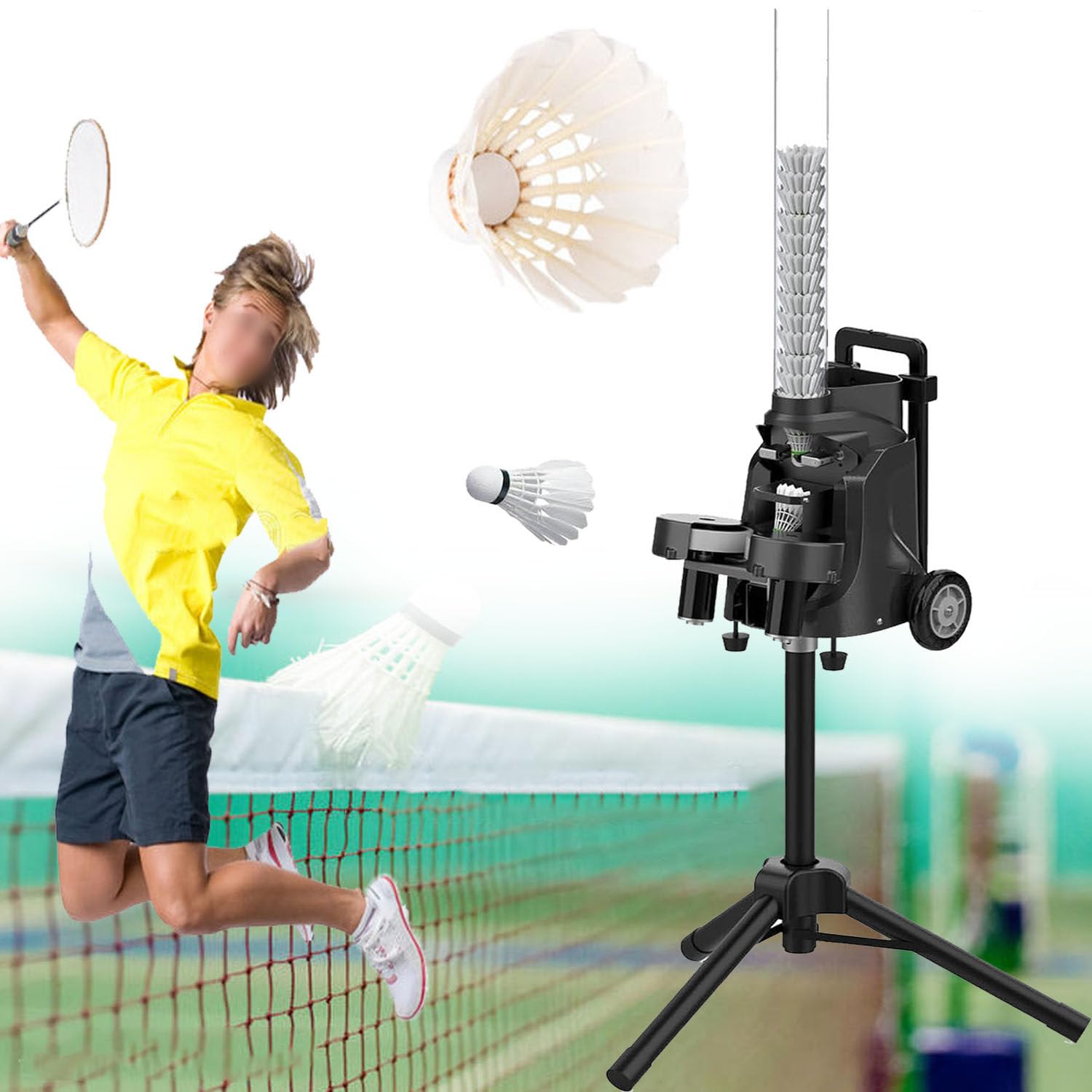 Lanzador de bádminton, máquina inteligente de bolas de bádminton con control remoto, máquina de servir de bádminton ajustable, capacidad de más de 52 bolas, perfecta para entrenamiento de juegos en