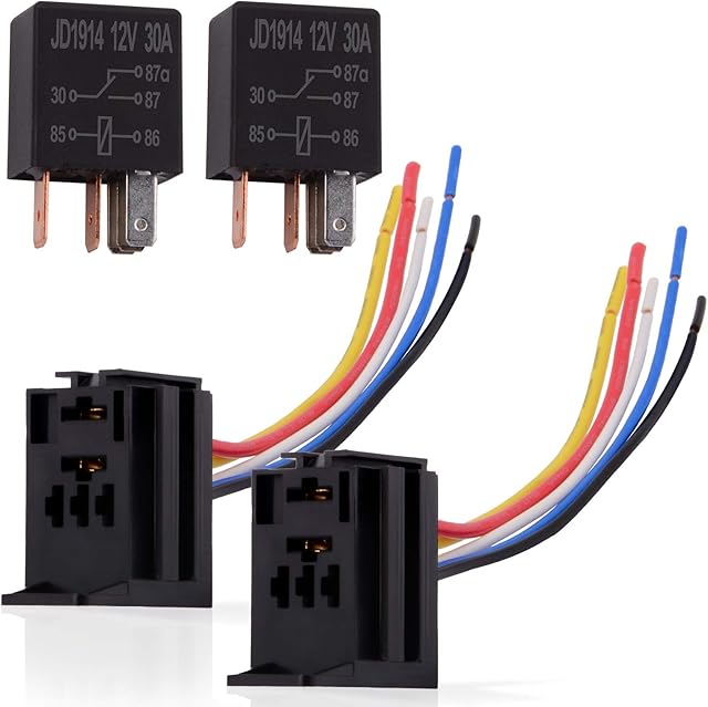 Ehdis 2 Pack Car Relay 12V 30 APM 5 Pin, Changeover Relay with Socket Holder, Wires Cable Relay Socket Harness Connector SPDT Heavy Duty Standard Relay Kits