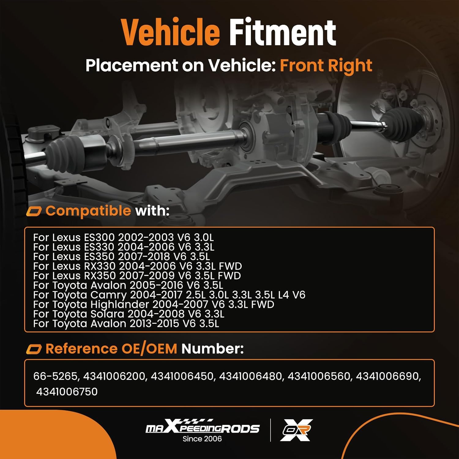 maXpeedingrods Front Right CV Axle Shaft Assembly for Toyota Camry 02-17, Avalon 05-16, Highlander 04-07, Solara 04-08, for Lexus ES330/RX330 04-06, ES350 07-18, RX350 07-09, 2.5L 3.0L 3.3L 3.5L