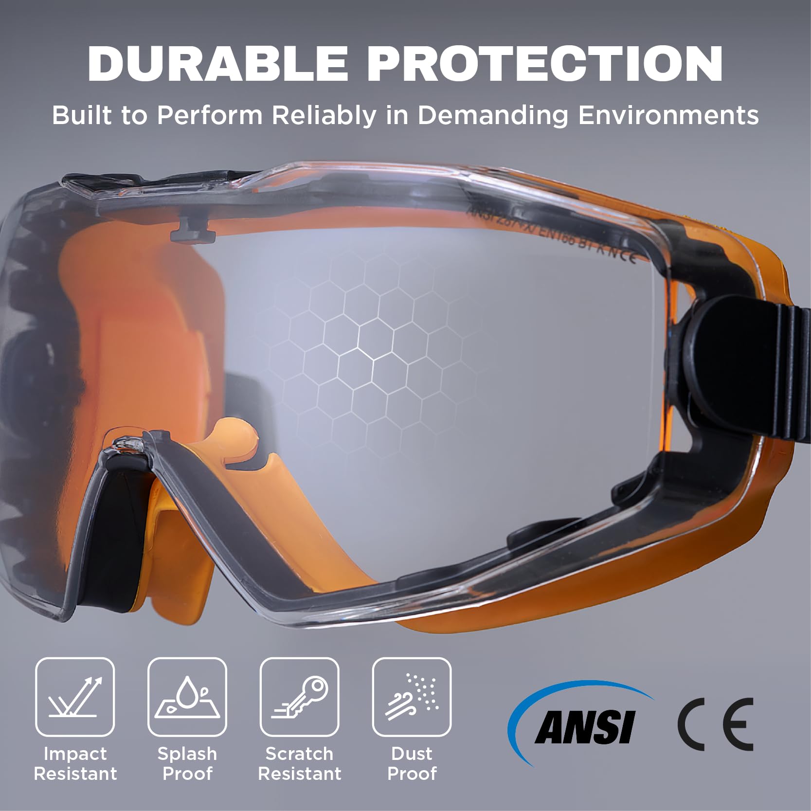 SPEXTRA Schutzbrille über Brille, klare Anti-Beschlag-Gläser, Stoßfestigkeit ANSI Z87.1, UV-Schutz, Laborchemie-Brille mit verstellbarem Kopfband, Schnellverstellschnalle
