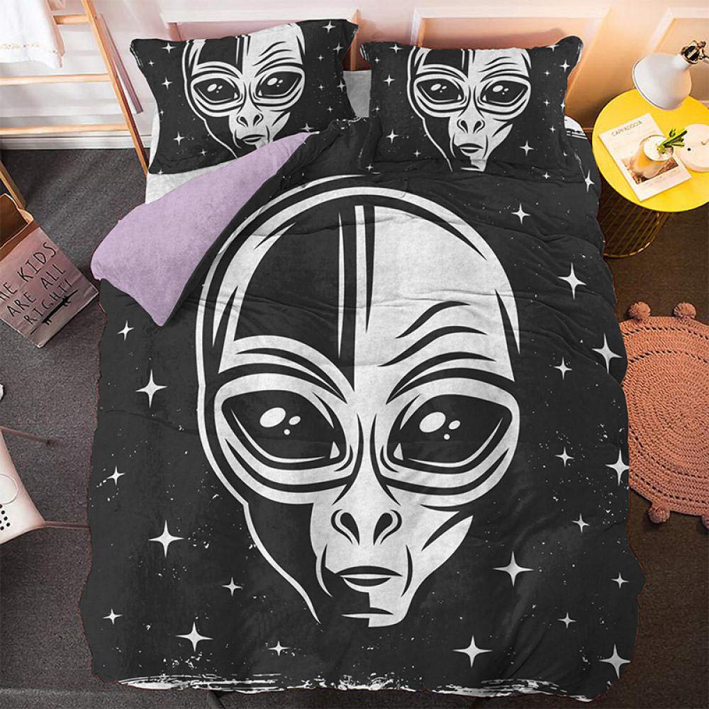 QWFDAQbedding seKing：95 inch x 86.7 inch duvet cover sets, Black white cartoon star alien Duvet Cover Set Double, 3 Piece Print Bedding Set Print Duvet Set.1 Quilt Cover with 2 Pillowcases