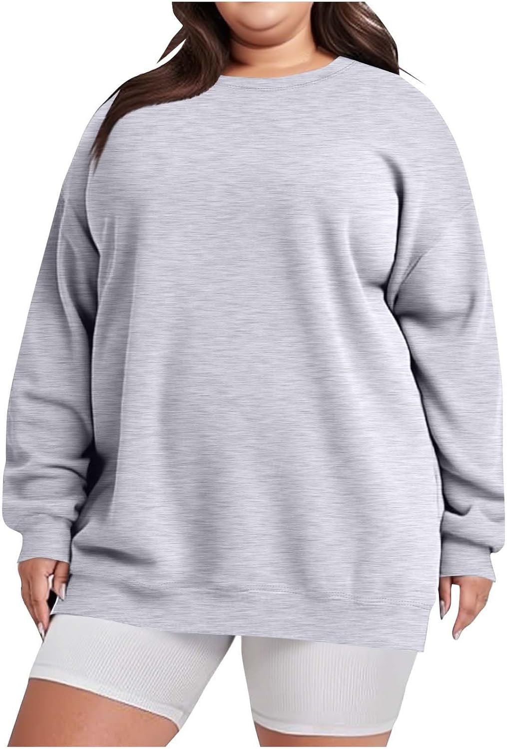 Oversized Sweatshirt for Women Long Sleeve Tunic Tops Solid Color Fall Fashion Round Neck Pullovers Fleece Sweatshirts