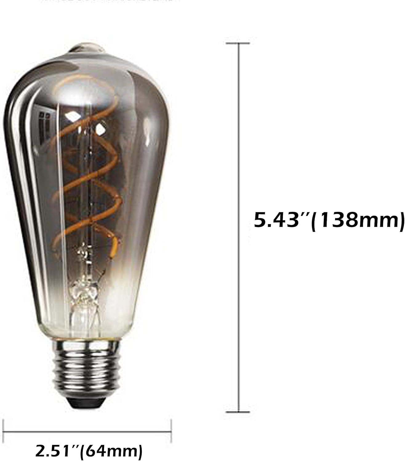 ST64 Vintage Edison Filament Light Bulb, Warm White Antique Flexible Spiral LED Filament Light Bulb, E26 Base Smoky Grey Glass Finishing, Dimmable Chandelier Vintage Fixture (4 Pack)