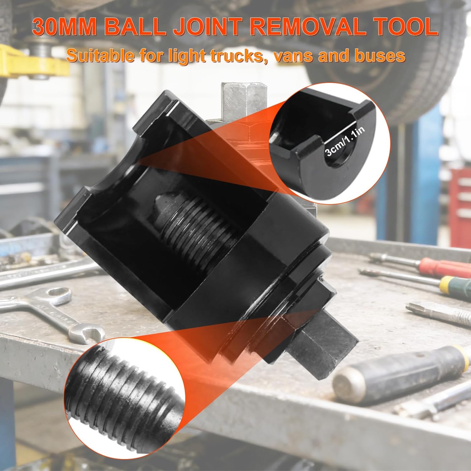 Truck Ball Joint Removal Tool 30mm Universal Ball Joint Puller Heavy Duty Ball Joint Separator Extractor One Piece Molding, Top Bead Design Suitable for Semi-Truck, Van, Bus, SUV