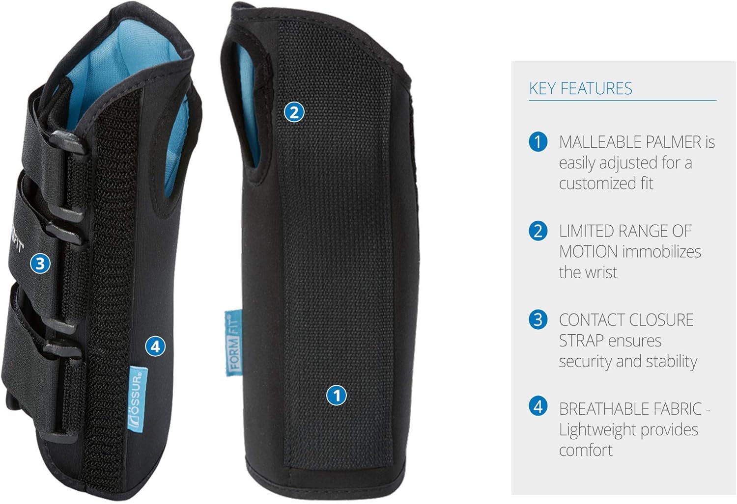Ossur Formfit Wrist Brace for Treatment of Tendonitis, Carpel Tunnel, Post Cast Healing and Soft Tissue Injuries | Wrist Immobilization, Breathable Material, Custom Fit | 8" Version (Left, Medium)
