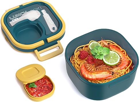 PEDECO Bento Box for Adults & Kids Single Compartment Lunch Box,Food Container,BPA-Free,Microwave & Dishwasher Safe with Removable Divider,Utensils & Sauce Jar-Blue