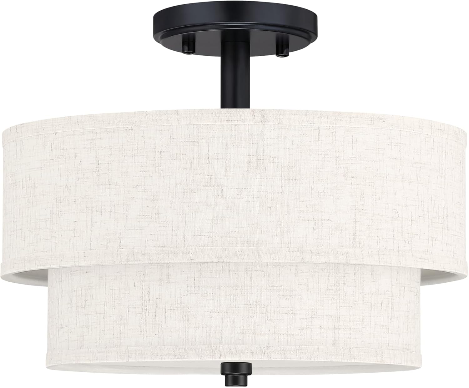 2-Tier 18 Inch LED 24W Adjustable 3000-5000K Black Drum Linen Fabric Shade Semi Flush Mount Close to Ceiling Light Fixture for Bedroom,Living Room,Dining Room Hallway