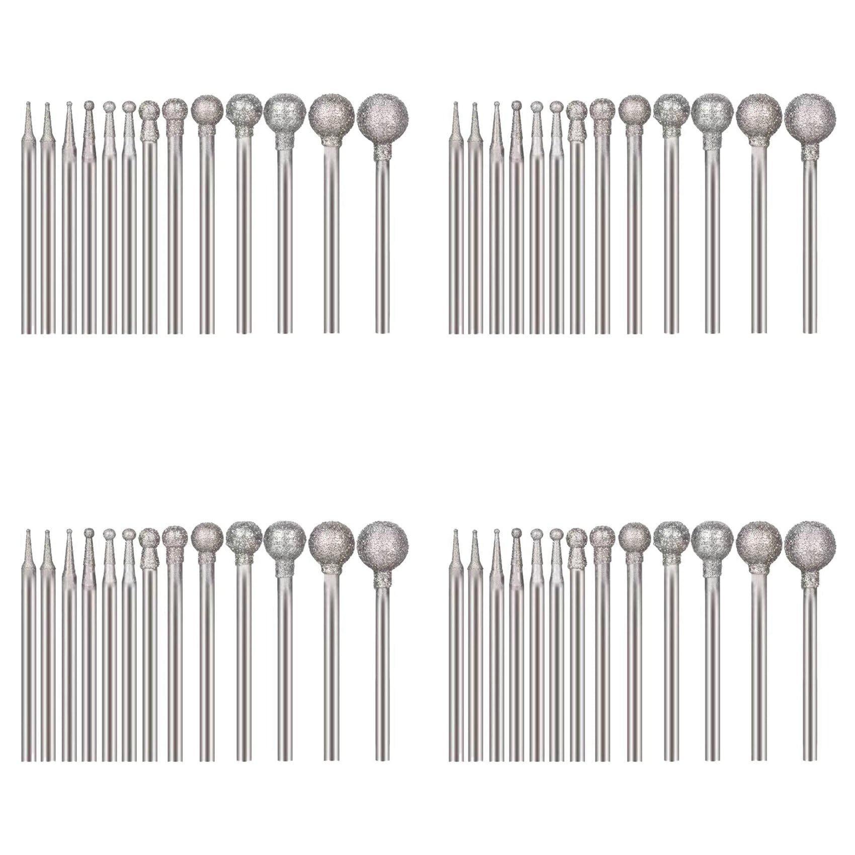 Jnchdghwa Silver 52 Pcs Ball Shape Burr Mounted Grinding Burs Stone Carving Set With 3/32 Inch Mandrel For Rotary Tools