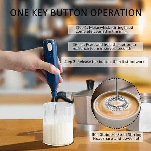 Miniatura 2 de Espumadores de leche eléctricos de mano,Espumador de leche batidor de espuma,Mini licuadora de batidos con pilas para café batido capuchino latte