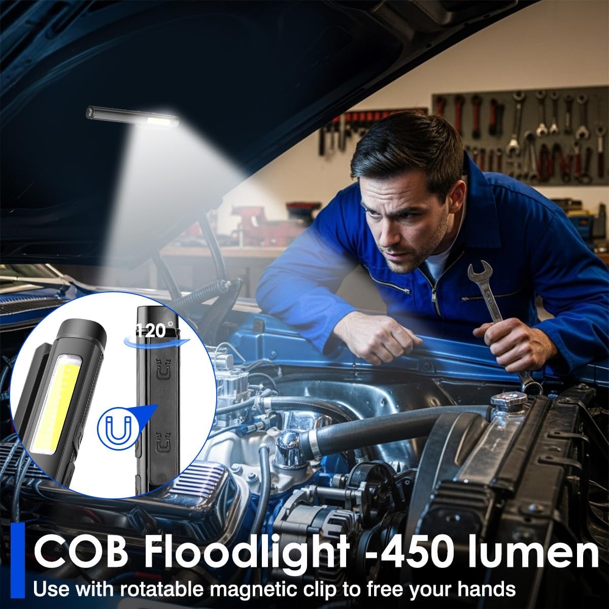2 Pack LED Pen Flashlight, Bright USB Rechargeable Pen Light Penlight with 365nm UV Black Light, 600LM Pocket Flashlight with Clip for Inspection, Work, Repair, Pet Secretion, Magnetic Cob Lights