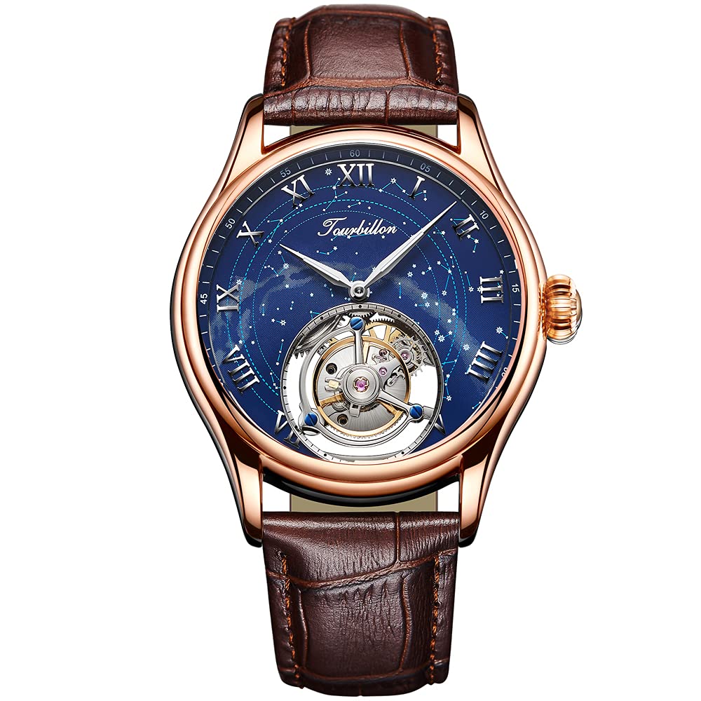 Aesop Real Tourbillon Mechanical Men Watches Starry Sky Dial Hand