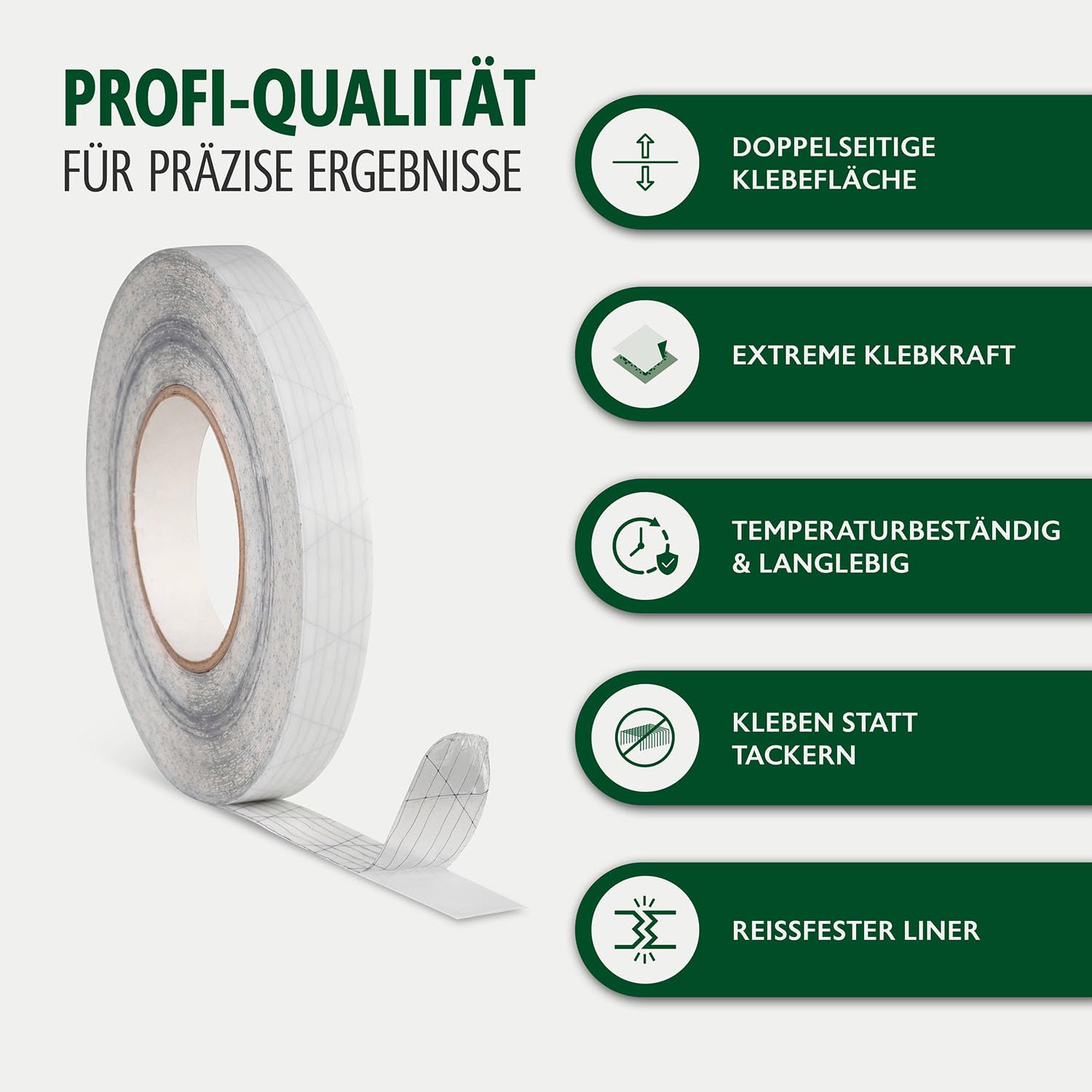 ALMO 4x doppelseitiges Montageklebeband 20mm x 50m Montageband für Dampfbremsen & Dampfsperren, starke Klebkraft mit reißfester Folie, ersetzt Tackern, einfache und sichere luftdichte Montage