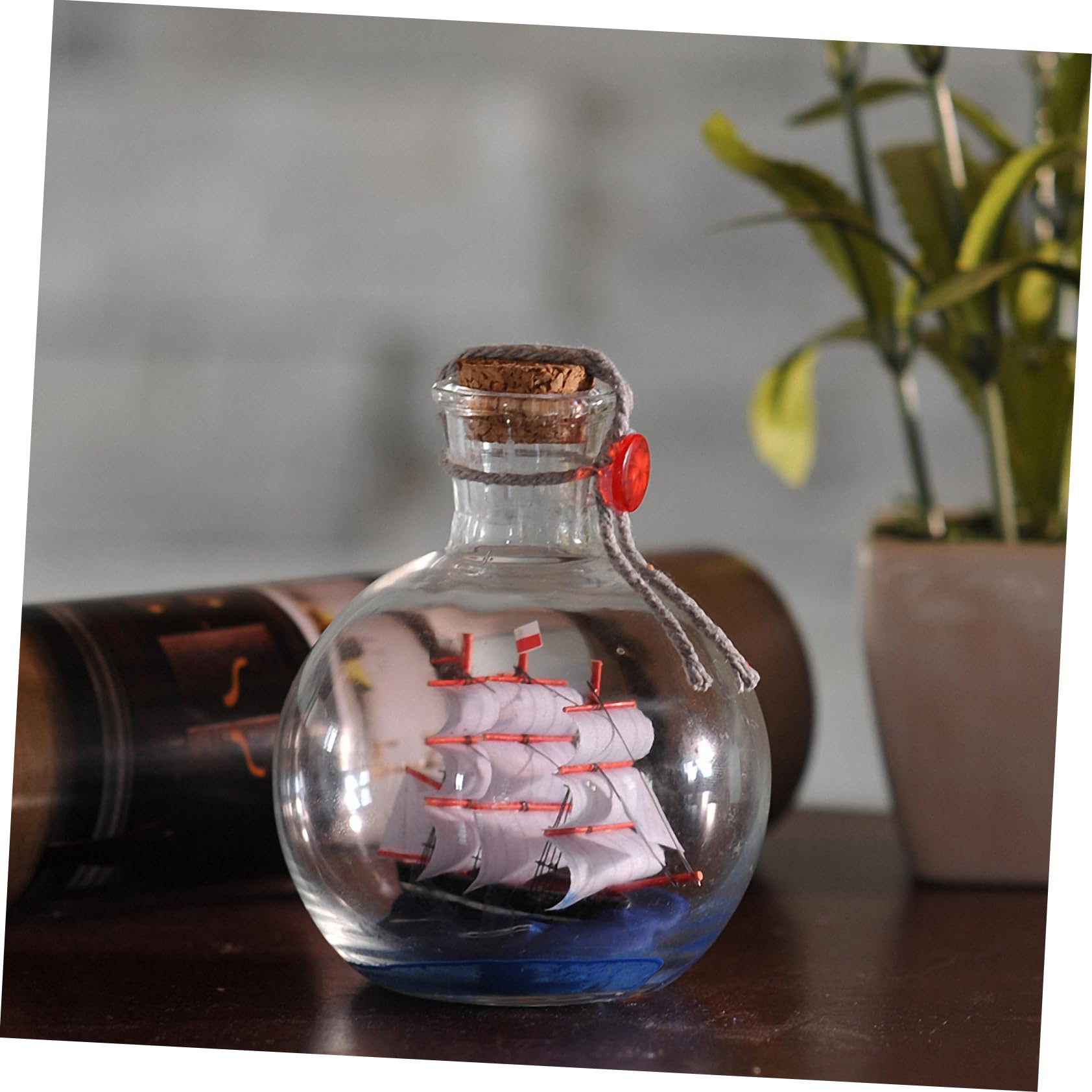 GRIRIW 1pc in Bottle Ornament Ocean Decor Tablescape Decor Corks for Crafts Home Décor Mini Sailing Boat Nautical Life Ring Decor Clear Ornaments for Crafts Car Model Glass Bottle